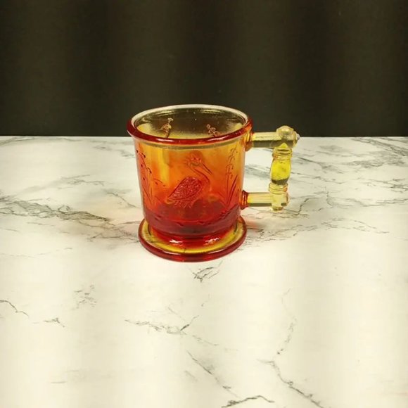 Degenhart Glass Peacock & Stork Cup Trinket Paperweight Vintage - Picture 2 of 10